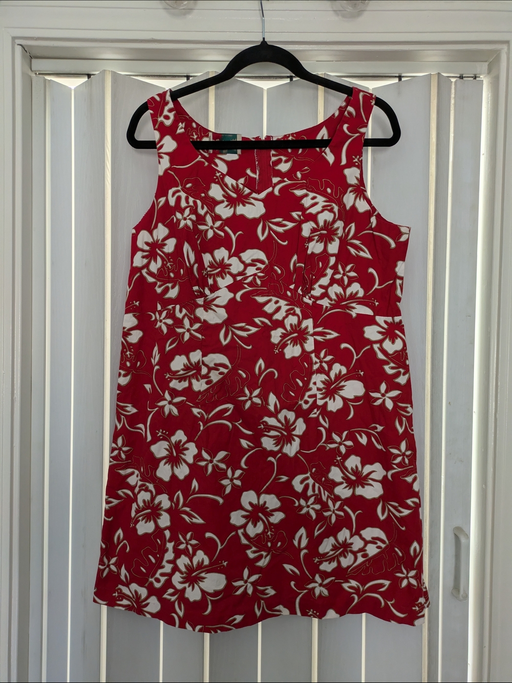 Red Floral Sleeveless A-Line Mini Dress Hawaiian Print Sz 16